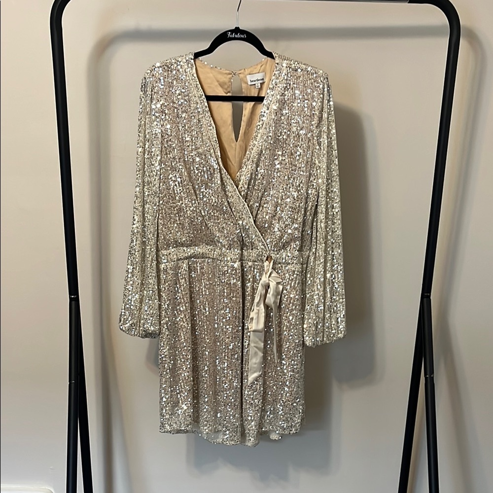 Heartloom Silver Sequin Wrap Midi Dress